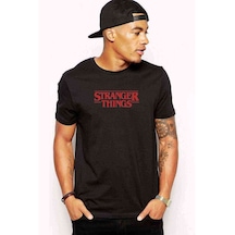 Stranger Things Logo Baskılı Siyah Erkek Tshirt