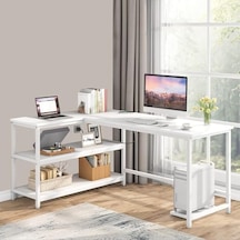 8918 140cm L Masa Oyun Masası Çalışma Masası Kitaplıklı Masa Ofis Masası Yazı Masası Beyaz 120x60