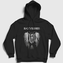 Presmono Unisex Wings Veil Brides Kapüşonlu Sweatshirt Siyah