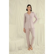 Will Like Uzun Kollu Boydan Düğmeli V Yaka Pijama Takımı VİZON Will Like Uzun Kollu Boydan Düğmeli V Yaka Pijama Takımı VİZON