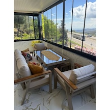 Rovena Lena Alüminyum Bahçe Balkon Köşe Takımı Cappuccino 188x68 3lü 68 X68 2 Li 80/140 Masa Takımı 3+1+1+bench+ Masa