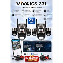Ics-331 2'li Set 3 Kameralı Akıllı Dış Mekan Ptz Wifi Güvenlik Kamerası 3mp Icsee Aı İnsan Takip Çift Yönlü Ses