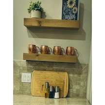 Dekoratif Doğal Ahşap 2 Li 160 X 20 X 4 Cm Gizli Aparatlı Raf Ahşap