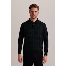 Erkek Polo Yaka Baklava Desenli Triko Yeşil