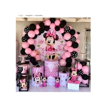 Pembe Siyah Pantiyeli Balon Minnie Mouse Konsept Balon Zincir Çok Renkli