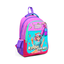 Coral High Kids Pembe Turkuaz K-pop Desenli Üç Bölmeli Okul Sırt Çantası 14427 Pembe - Turkuaz