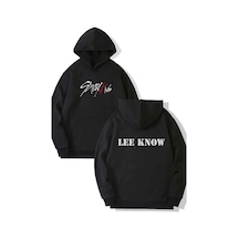 Stray Kids Lee Know Ön-arka Baskılı Kapşonlu Sweatshirt Siyah