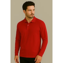 Parshey Regular Fit %100 Pamuk Polo Yaka Uzun Kollu Basic T-shirt Kırmızı