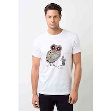 Baykuş Ve Fare Baskılı Beyaz Erkek Tshirt (530993815)