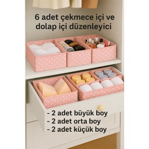 6'lı Pembe Desenli - Çekmece İçi Düzenleyici Organizer Set - Çok Amaçlı Dolap İçi Kutu Seti Kumaş 28 Diğer