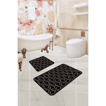 Siyah Mermer Görünümlü Banyo Halısı Klozet Paspas Seti Bs346n11