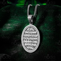 Modasilvers 925 Ayar Gümüş Oval Ayet-el Kürsi Yazılı Erkek Kolye Gümüş