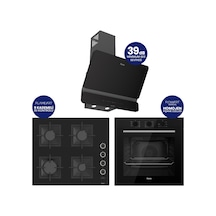 Flowart Turbolu Silenart QBL62CS - SC205 - D080SA Siyah Kaymaz Döküm Izgaralı Cam Ankastre Set