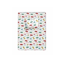 %100 Pamuklu Bebek Lastikli Çarşaf 60x120+20 Bebek Yastık Kılıfı 35x45 Araba Desenli