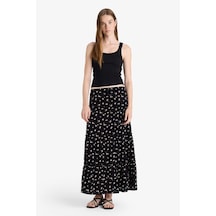 Defacto Çiçek Desenli Yüksek Bel Pamuk Astarlı Maxi Etek F9460ax25hsbk27 Siyah