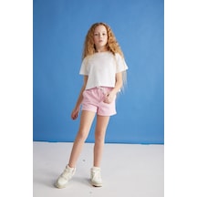 Grımelange Bıtten Kız Çocuk %100 Pamuk Baskılı Kontrast Renk Yakalı Kısa Kollu Pembe T-shirt