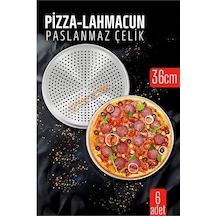 Znv Zenvia Mey İthalat 6 Lı Paslanmaz Çelik Pizza-lahmacun Tepsisi Delikli Tasarım İle Mükemmel Pişirme 36 Renkli