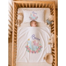 İsme Özel Kız Bebek Battaniye 80x80 Cm Ve Yastık Kılıfı 35x45 Cm %100 Pamuk Organik Baskılı Bebek Seti Bebek Hediyesi 2034yb Krem