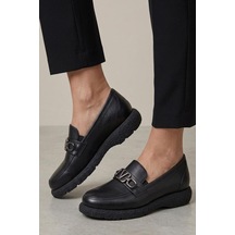 Pisagor Ps-44331 Hakiki Deri Kadın Loafer Ayakkabı Sıyah