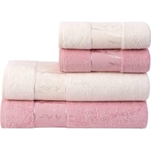 Romans Bambu 4Lü Banyo Havlu Takımı Pembe/Krem