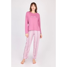 Burcumay Kadın Uzun Kollu Yumuşak Dokulu Mor Pijama Takımı Mor