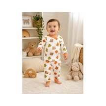 Uğur Bebe Miniworld Erkek Bebek %100 Pamuk Ayıcık Desenli Pijama Takımı Uzun Kollu Yumuşak Nefes Alan Alt Üst Takım Ekru Oranj Ekru Oranj