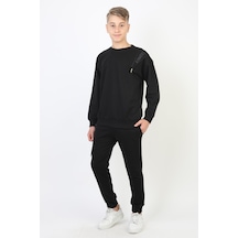 Mevsimlik Respect Baskılı 2 İplik %100 Pamuk 2 İplik Uzun Kollu Erkek Çocuk Sweatshirt-90934 Siyah