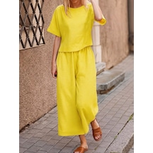 Etiler Collection Kadın Kısa Kollu Kayık Yakalı Bluz Ve Pantolon Ikili Takım Sarı