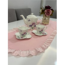 Fisto Fırfırlı Vintage Duck Keten Runner & Dekoratif Örtü&sehpa Örtüsü 35x85 Cm Pembe
