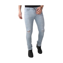 Erkek Lazerli Jeans Buz Mavi Kot Pantolon Açık Mavi