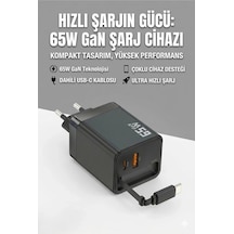 65w Süper Hızlı Şarj Cihazı Dahili Type-c Kablo Usb-c & Usb-a Çıkış Çoklu Cihaz Desteği Belirtilmemis