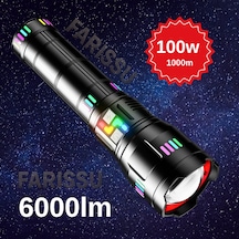 Or-w518 Ultra Güçlü Beyaz Lazer Led El Feneri 100w, 6000 Lümen, 2 Km Zoom Menzil Powerbank Özellikli Siyah