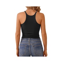 Liona Kadın İp Askılı Yüzücü Sırt Siyah Crop Top Bluz Atlet 001