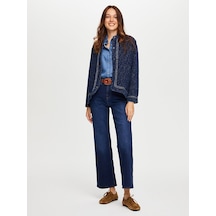 Faik Sönmez Simli Şerit Detaylı Kapitone Denim Ceket W26ckt013 Uw26ckt01327 İndigo