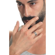 Labalaba Erkek Antik Gümüş Kaplama Ayarlanabilir Greek Meandros Yüzük Gümüş