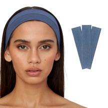 3lü Saç Bandı Pamuk Kadın Bandana Likra Spor Kafa Bandı İndigo