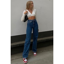 Madmext Mavi Palazzo Yüksel Bel Kadın Jean Mg1400-Mavi