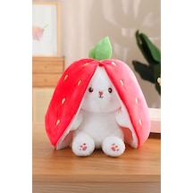 Sevimli Çilek Tavşan Peluş Çilek Tavşan Çantalı 40 Cm Sevimli