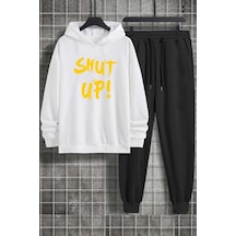 Uyguntarz Unisex Shut Up Baskılı Eşofman Takımı Beyaz