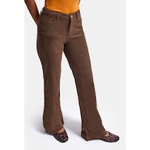 Kadın Kahve Flare Fit Velvet Kadife Kumaş Pantolon