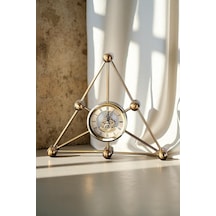 Chacha Home Luxury Üçgen Space Geometrik Sanat Masa Saati Lüks Dekoratif & Modern Hediyelik 35x30x5 Cm Gold