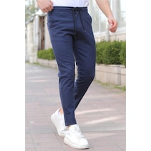 Tarz Cool Erkek Eganis Ipli Jogger Düğmeli Kumaş Pantolon Lacivert