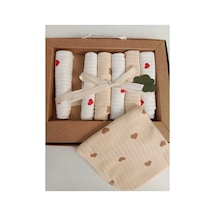 %100 Coton 7li Bebek Ağız Silme Mendili Kalp Desenli Diğer
