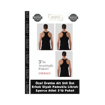 Astrid T Özel Üretim Alt Stil Üst Erkek Siyah Pamuklu Likralı Sporcu Atlet 3'lü Paket