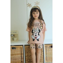 Miniko Kids Kız Çocuk Mickey Leopar Modelli Pamuk Şortlu Takım Kahverengi