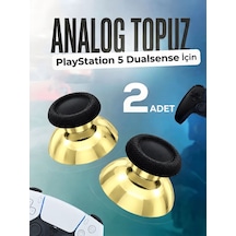 Playstation 5 Dualsense Uyumlu Analog Topuz 2 Adet Başlık Ps5 Kol Yedek Parça Altın Krom Siyah