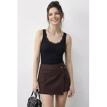 Shade Kadın Pamuklu Slim Fit U Yaka Dantelli Atlet 1053 60286022 - Siyah