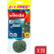 Vileda Glitzi Inox Çelik 3'lü Bulasik Teli 20'li Paket