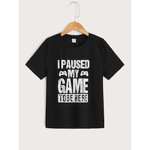 Flood Of Style Erkek Çocuk Siyah My Game Baskılı Oversize Bisiklet Yaka Tshirt
