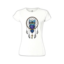 Düş Kapanı - Baykuş Beyaz Kadın Tshirt 001